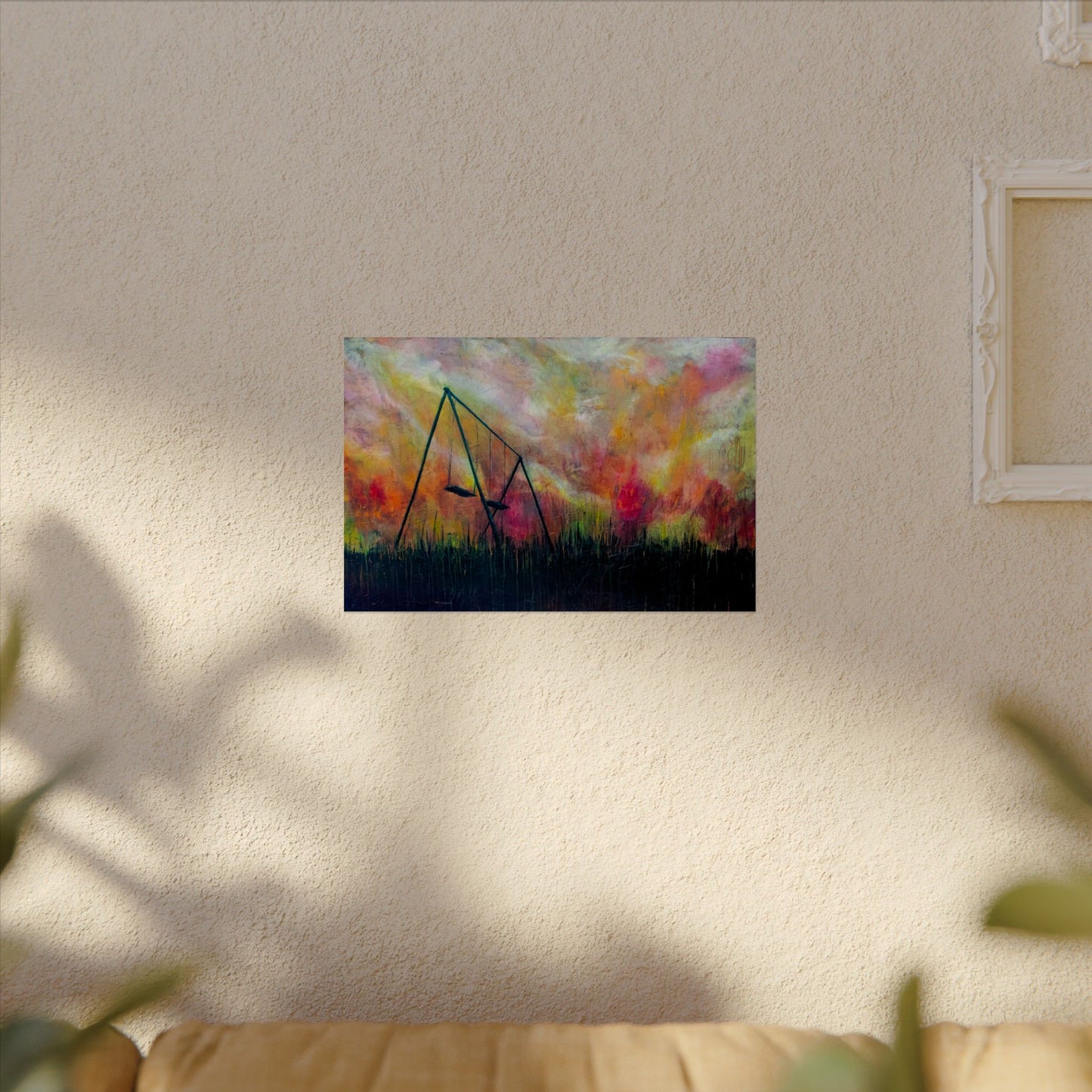 Watercolor Swing Set Matte Poster — Textured Abstract Sunset Wall Art