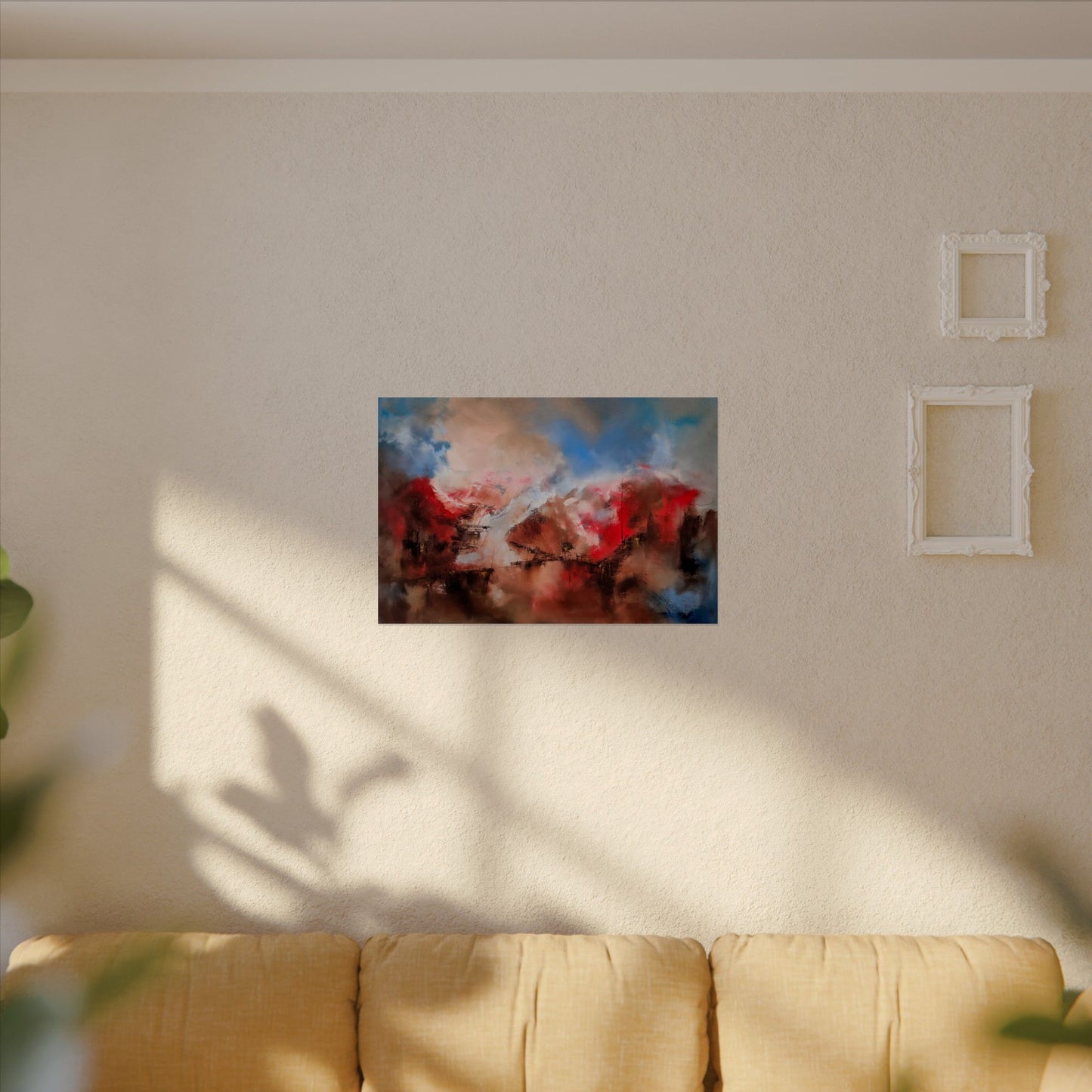 Abstract Watercolor Wall Art Poster — Textured Matte Landscape in Red & Blue