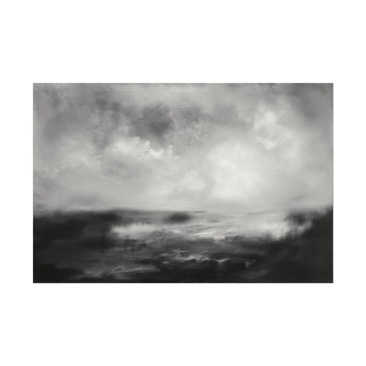 Watercolor Seascape Poster - Textured Matte Black & White Coastal Wall Art