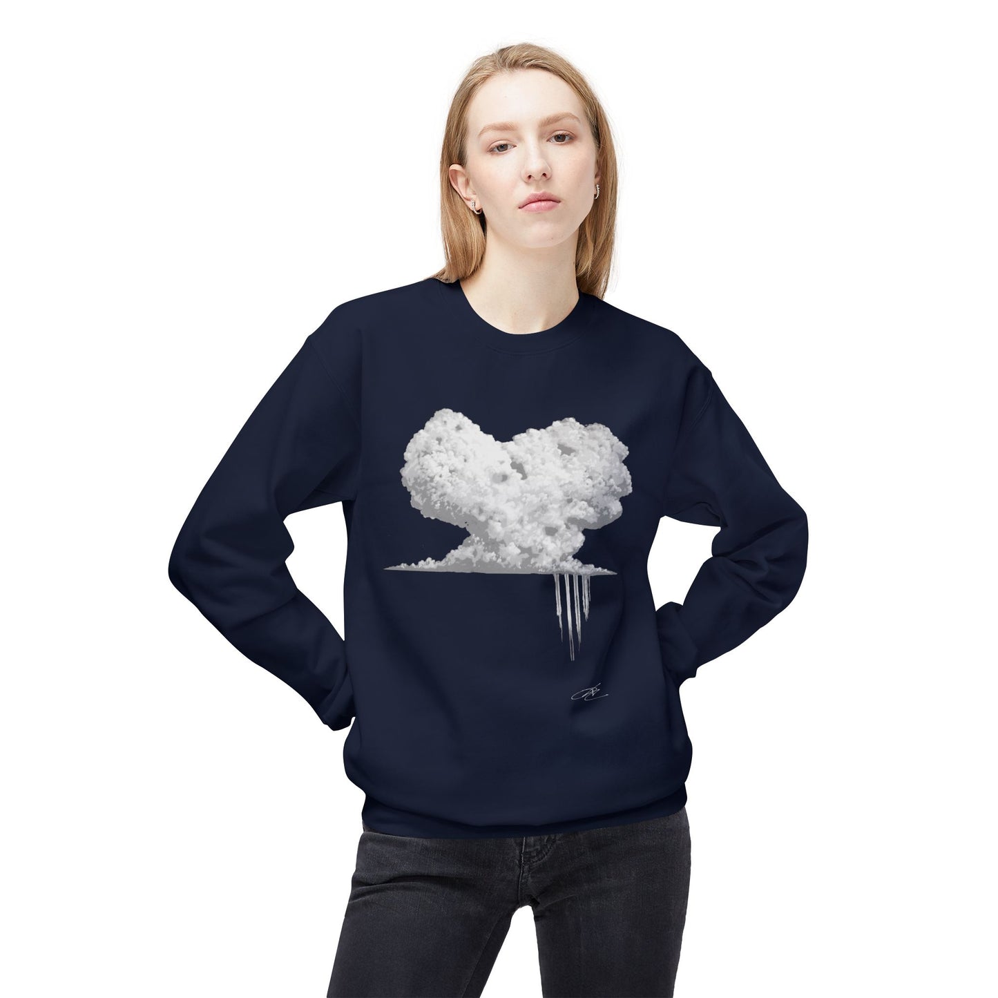 Cloud Heart Crewneck Sweatshirt — Minimal Grayscale Heart Cloud Graphic