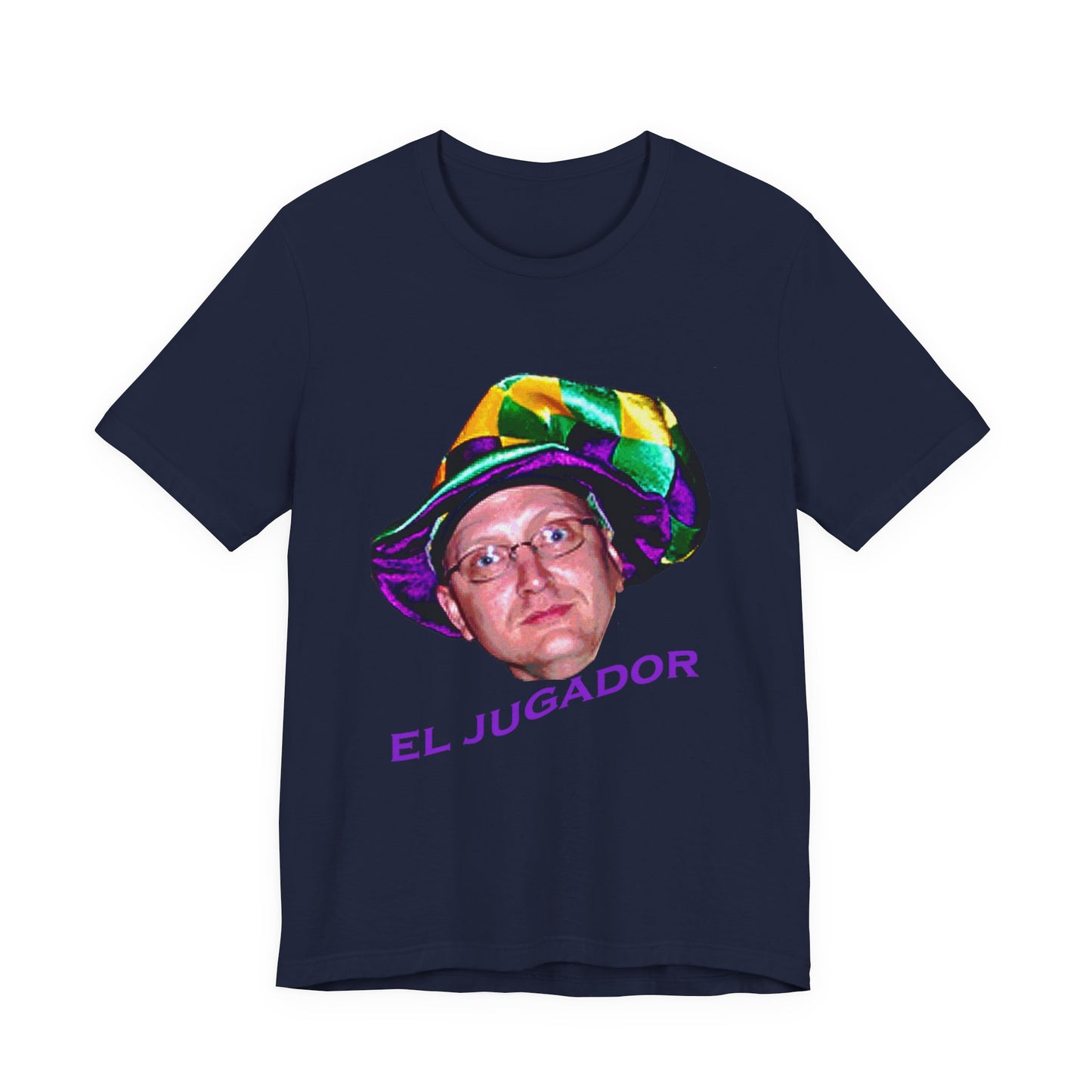 El Jugador T-Shirt — Funny Face Graphic Tee with Colorful Hat
