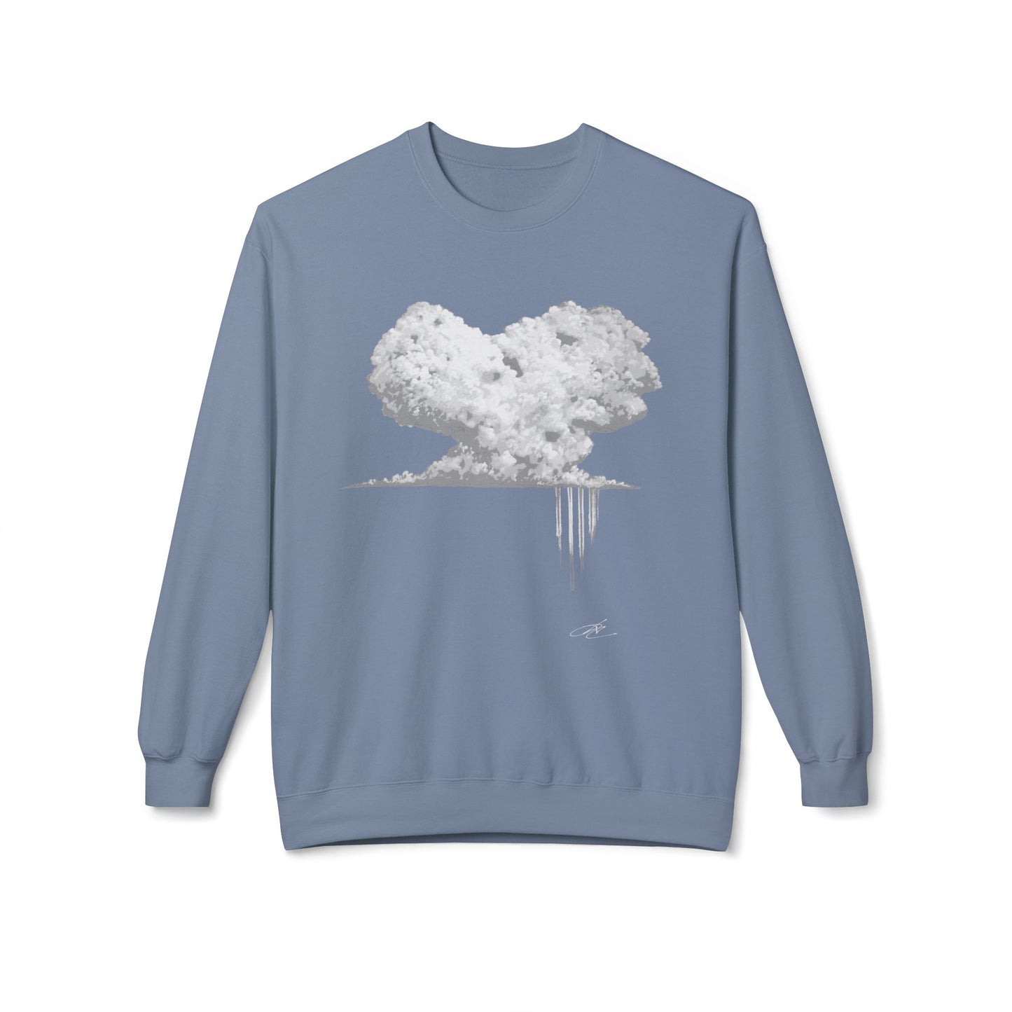 Cloud Heart Crewneck Sweatshirt — Minimal Grayscale Heart Cloud Graphic