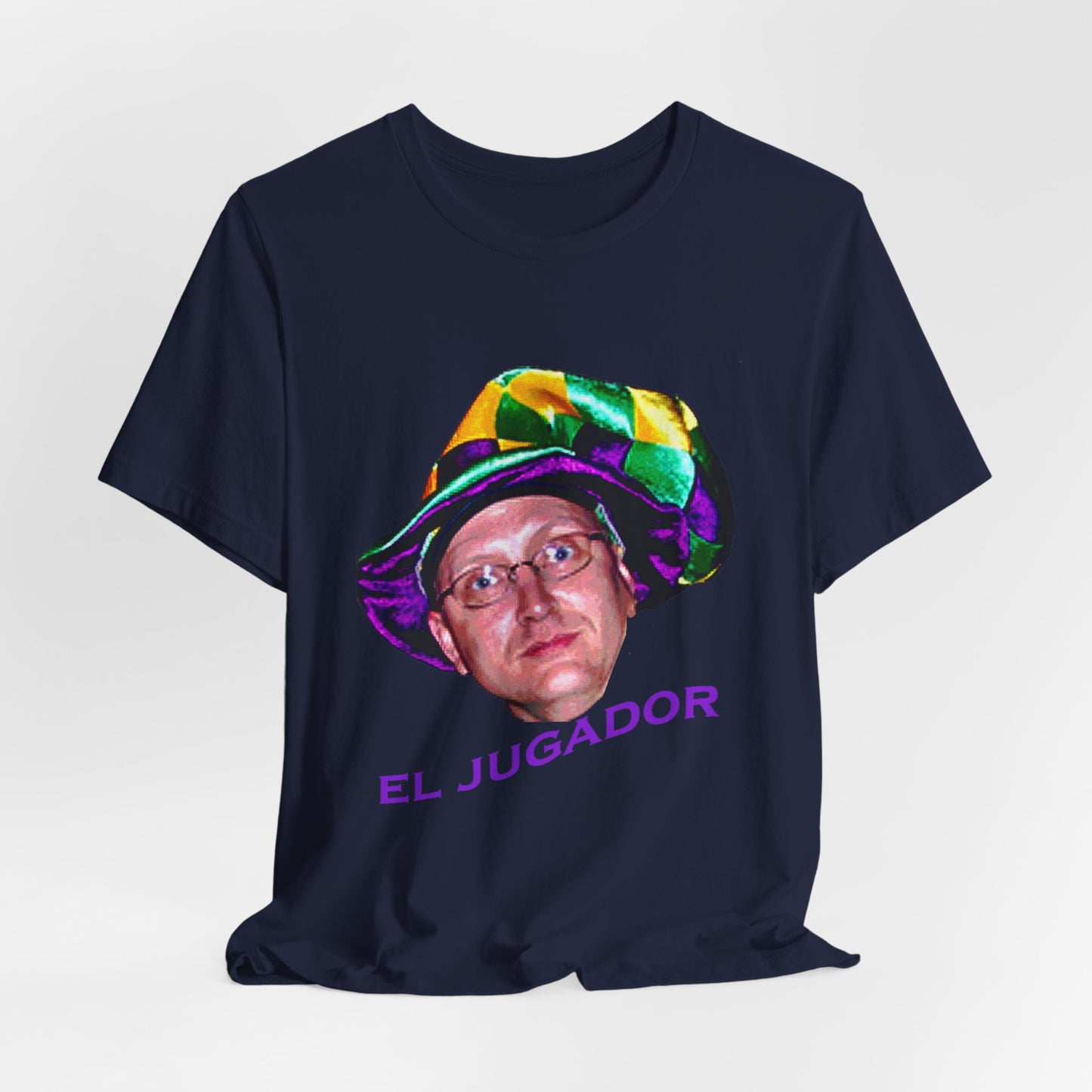 El Jugador T-Shirt — Funny Face Graphic Tee with Colorful Hat