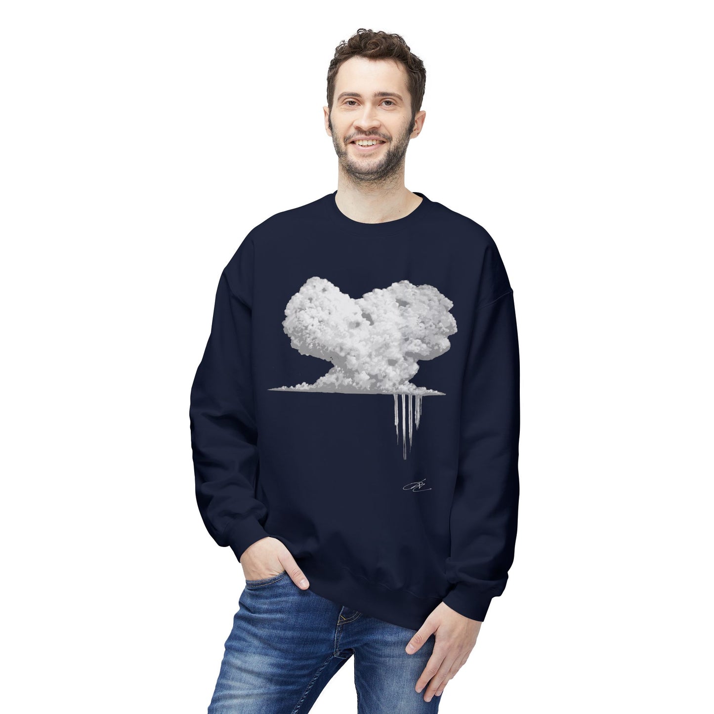 Cloud Heart Crewneck Sweatshirt — Minimal Grayscale Heart Cloud Graphic