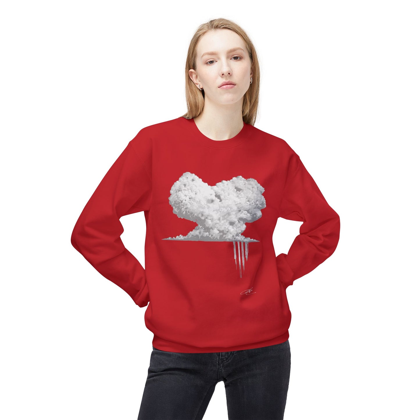 Cloud Heart Crewneck Sweatshirt — Minimal Grayscale Heart Cloud Graphic