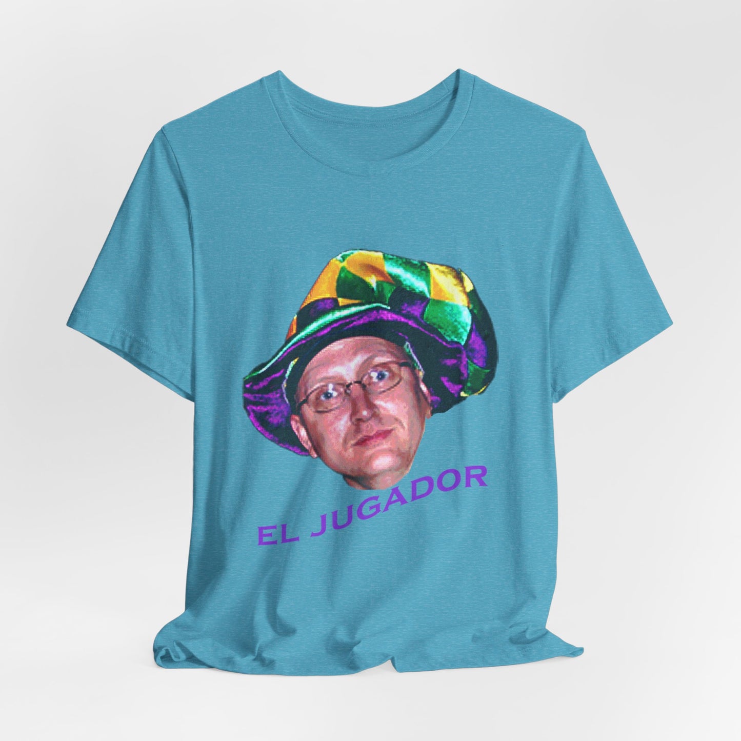 El Jugador T-Shirt — Funny Face Graphic Tee with Colorful Hat