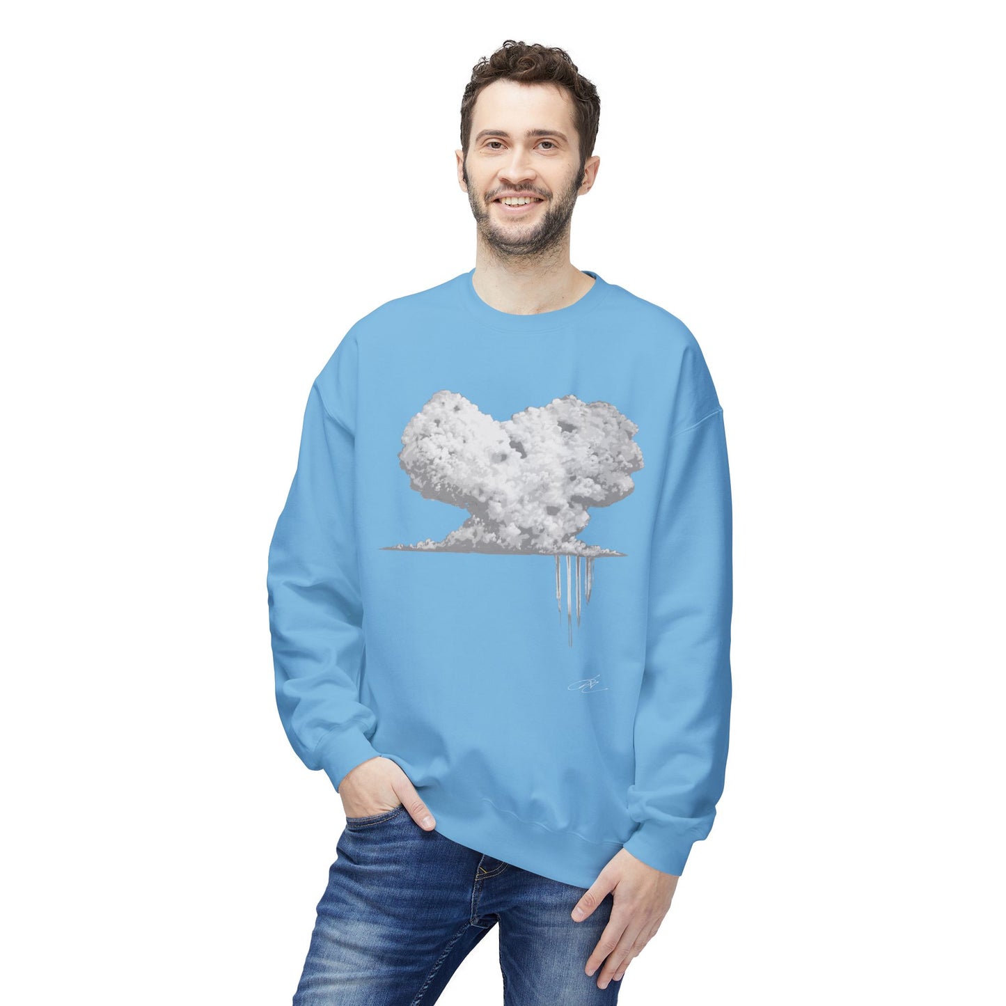 Cloud Heart Crewneck Sweatshirt — Minimal Grayscale Heart Cloud Graphic