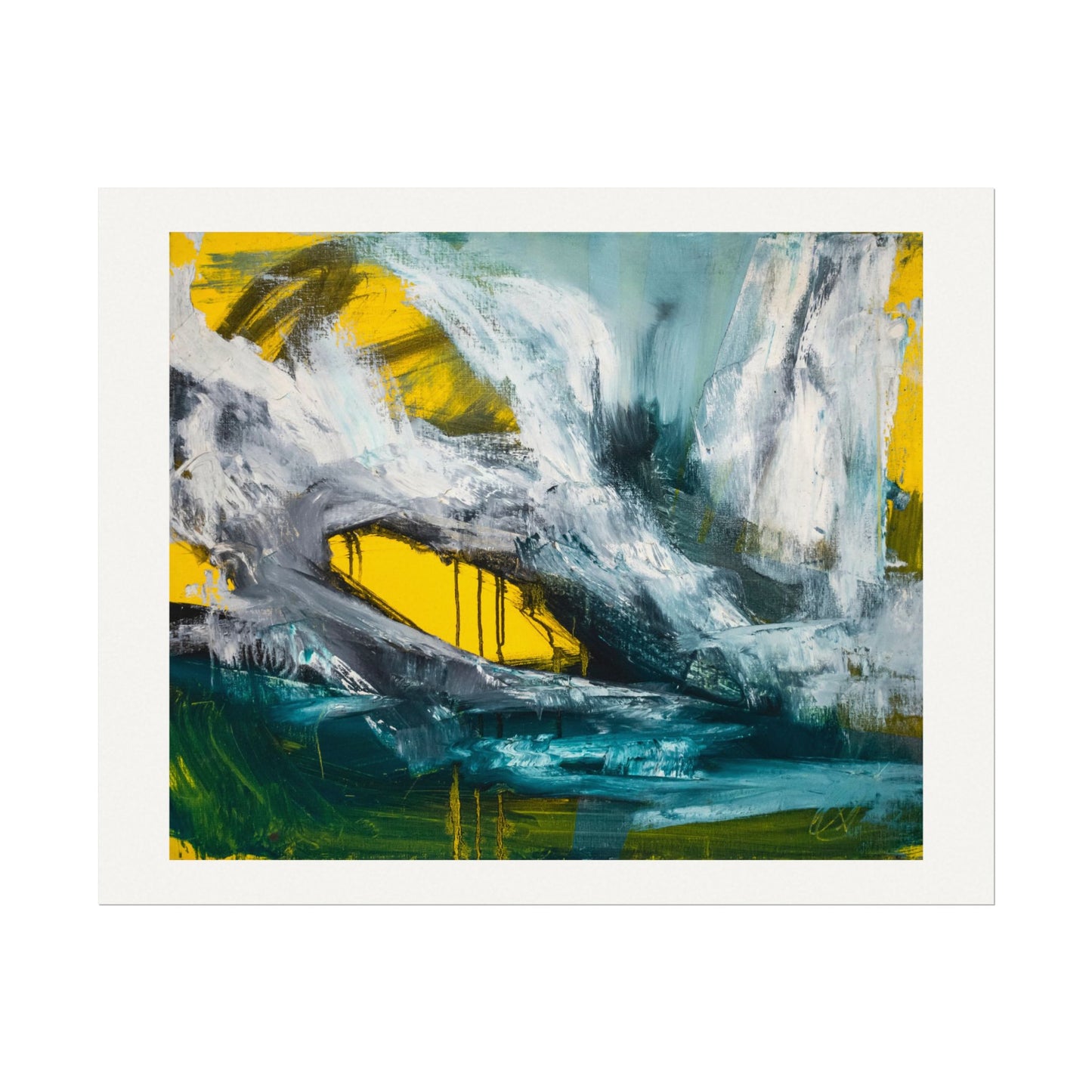 Abstract Textured Watercolor Matte Poster — Blue, Green & Yellow Modern Wall Art