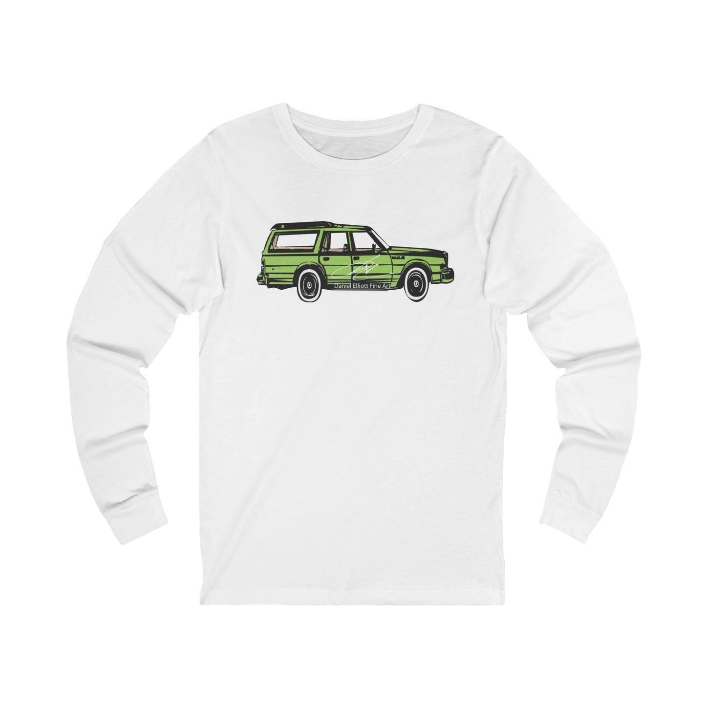 Vintage Green Station Wagon Long Sleeve Tee — Retro Car Graphic Shirt