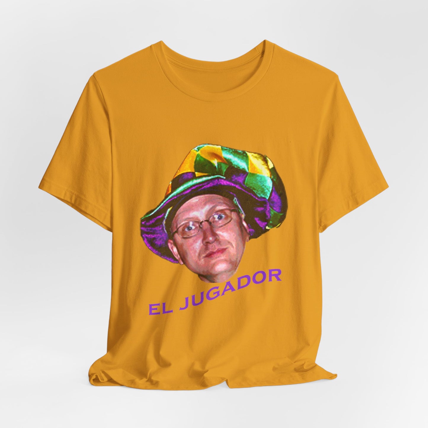 El Jugador T-Shirt — Funny Face Graphic Tee with Colorful Hat