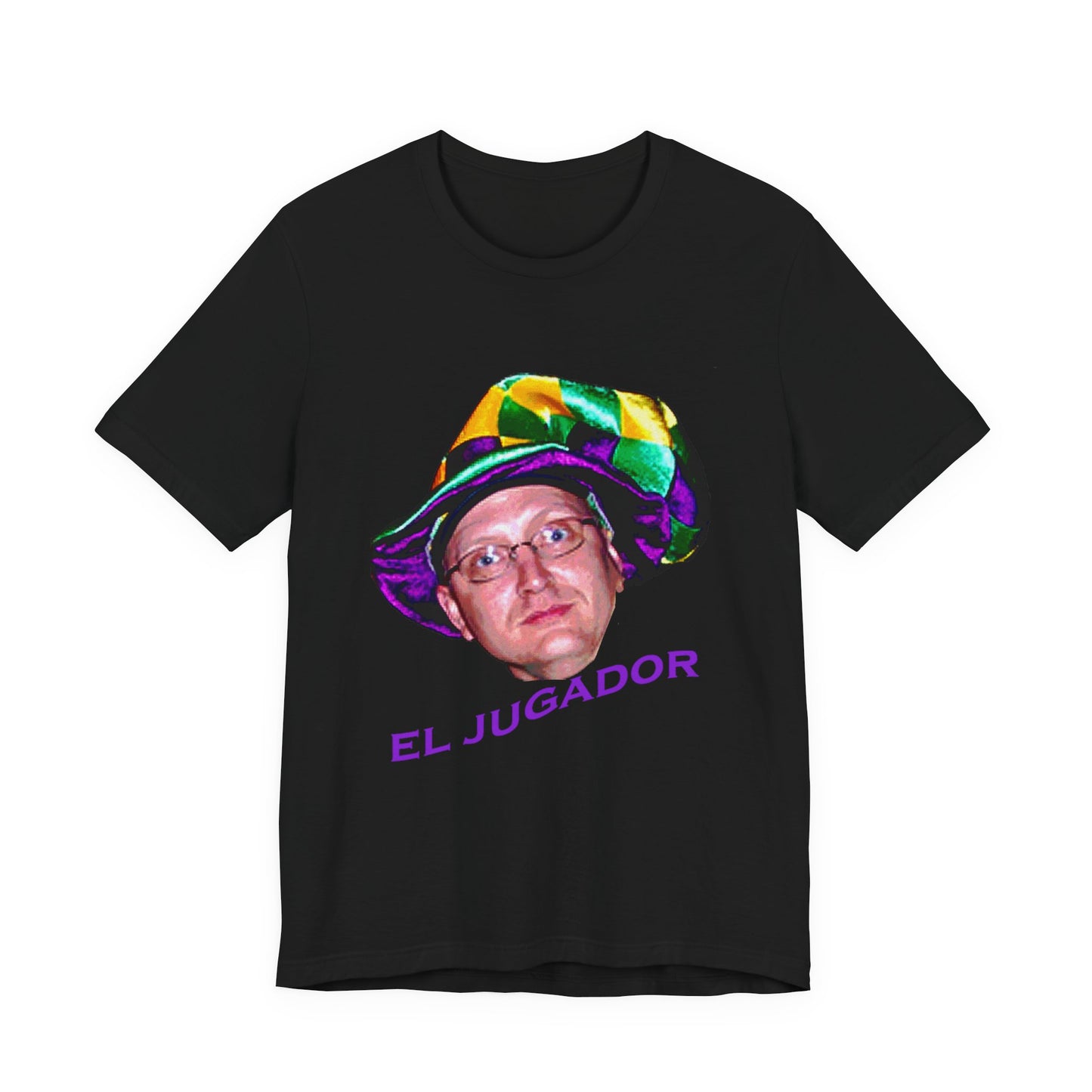 El Jugador T-Shirt — Funny Face Graphic Tee with Colorful Hat
