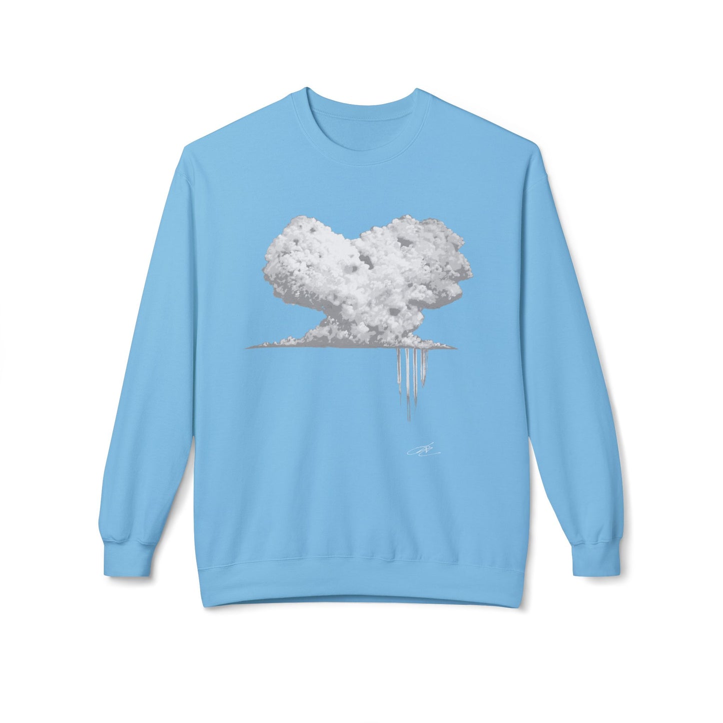 Cloud Heart Crewneck Sweatshirt — Minimal Grayscale Heart Cloud Graphic