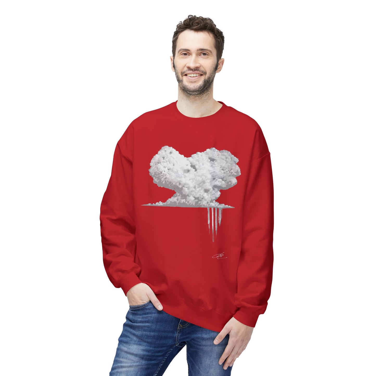 Cloud Heart Crewneck Sweatshirt — Minimal Grayscale Heart Cloud Graphic
