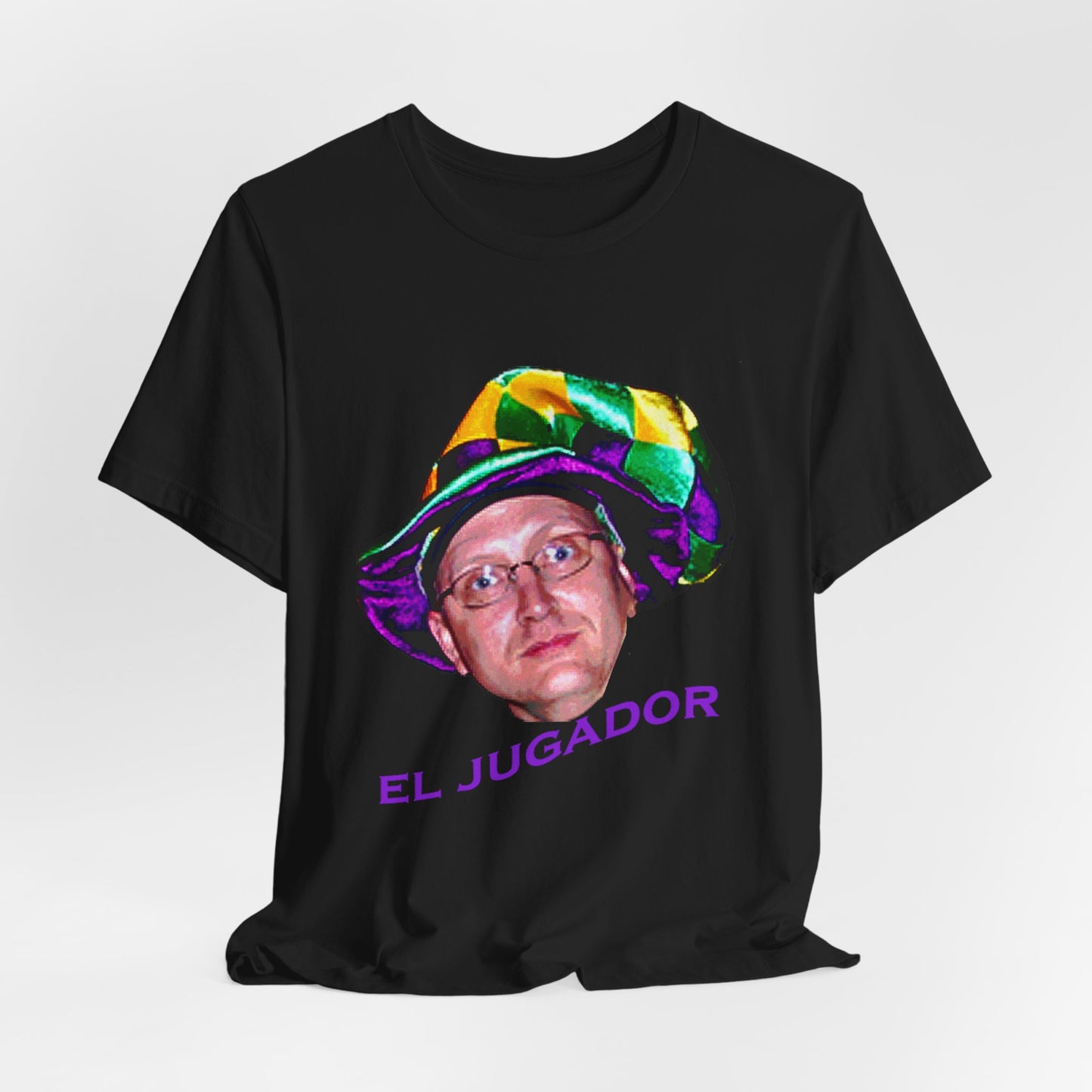 El Jugador T-Shirt — Funny Face Graphic Tee with Colorful Hat