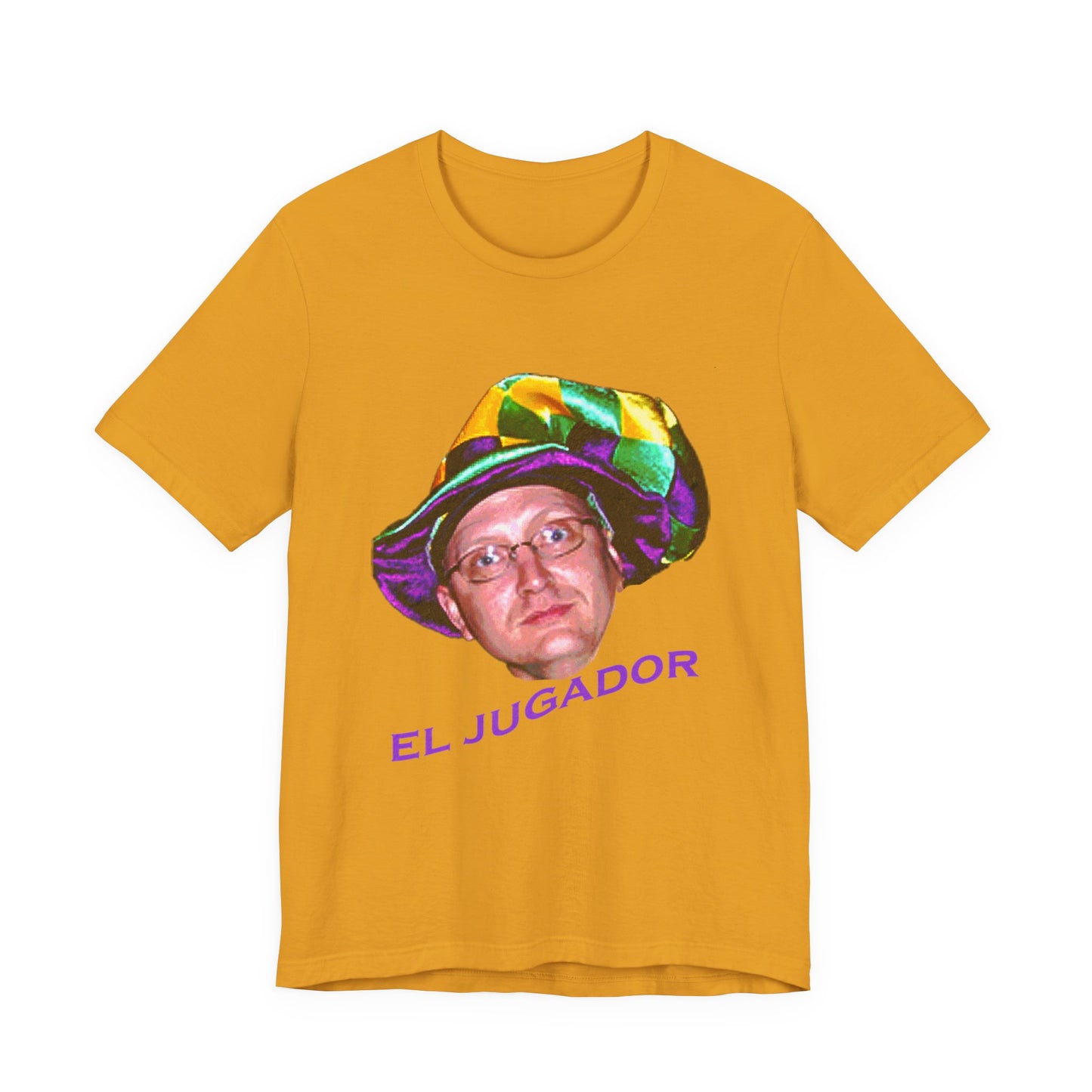 El Jugador T-Shirt — Funny Face Graphic Tee with Colorful Hat