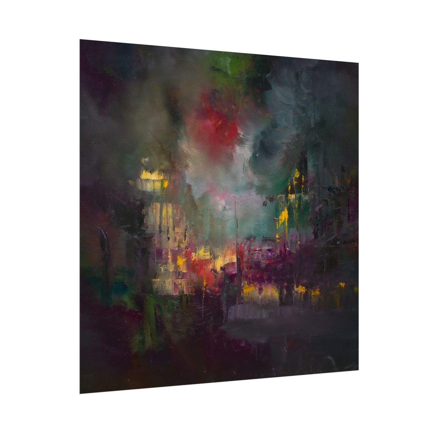 Abstract Watercolor Matte Poster - Moody Cityscape Art Print