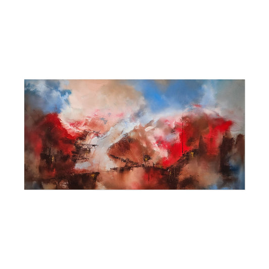 Abstract Watercolor Wall Art Poster — Textured Matte Landscape in Red & Blue