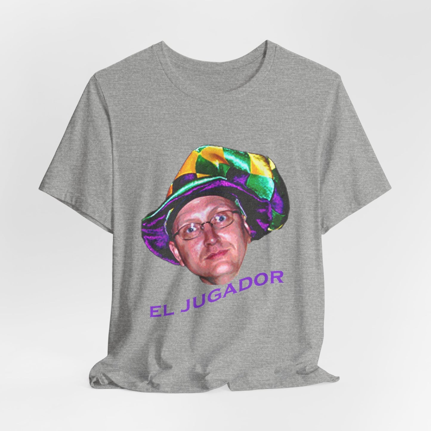 El Jugador T-Shirt — Funny Face Graphic Tee with Colorful Hat