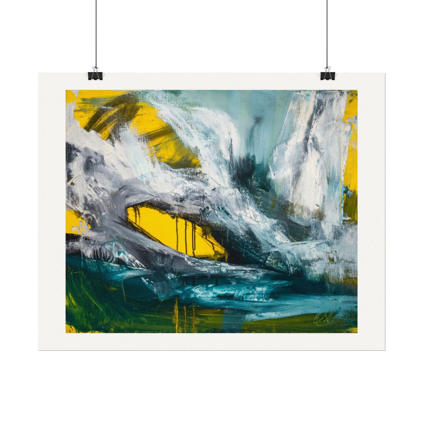 Abstract Textured Watercolor Matte Poster — Blue, Green & Yellow Modern Wall Art