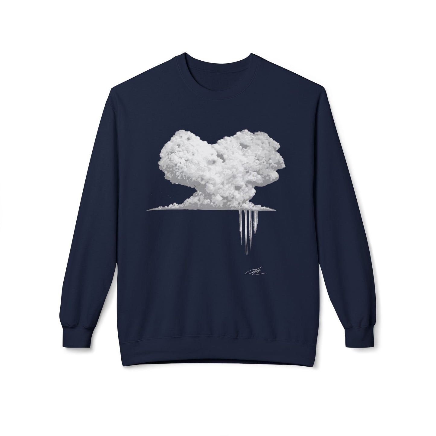 Cloud Heart Crewneck Sweatshirt — Minimal Grayscale Heart Cloud Graphic