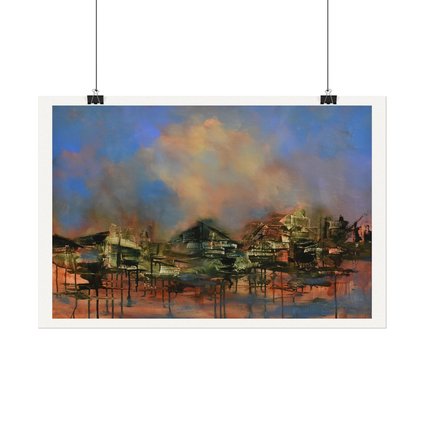 Textured Watercolor Matte Poster — Abstract Coastal Town Landscape Print