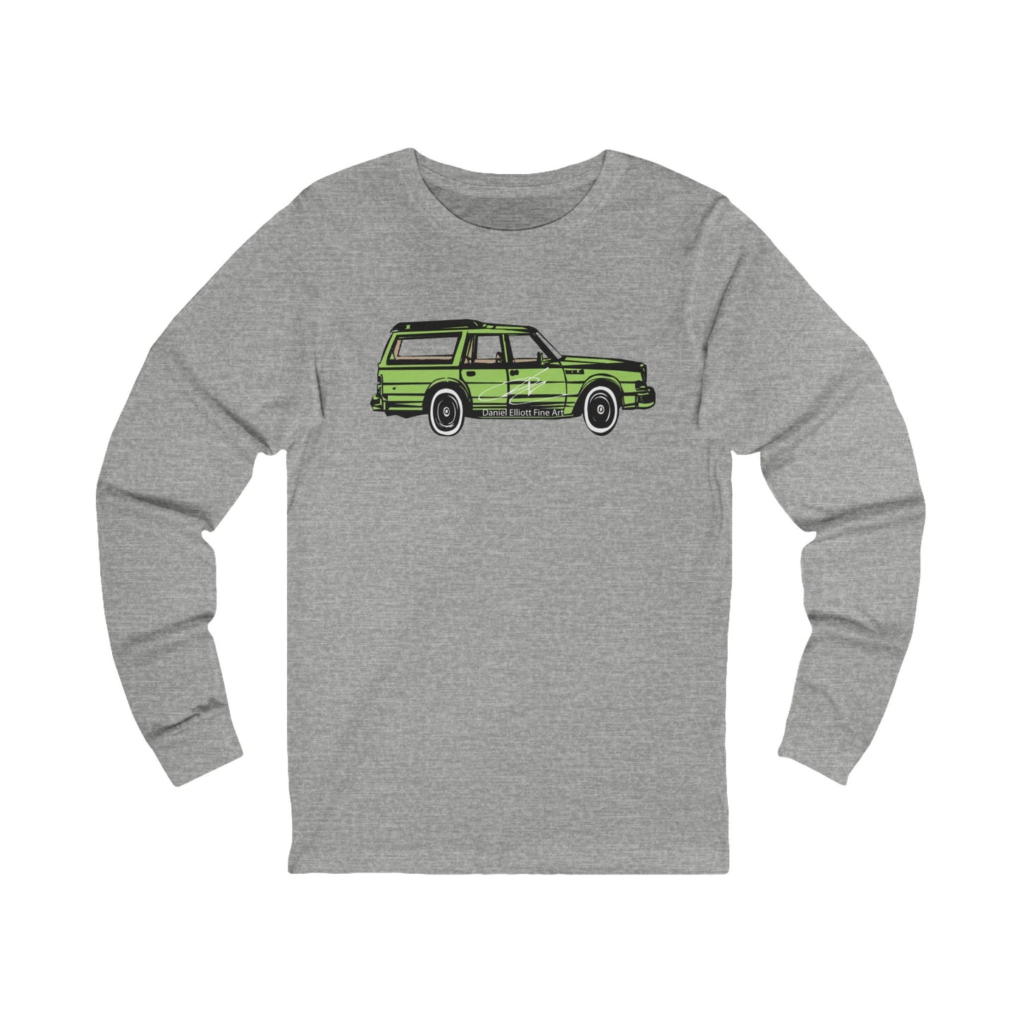 Vintage Green Station Wagon Long Sleeve Tee — Retro Car Graphic Shirt