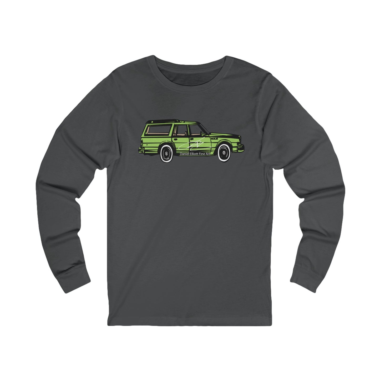 Vintage Green Station Wagon Long Sleeve Tee — Retro Car Graphic Shirt