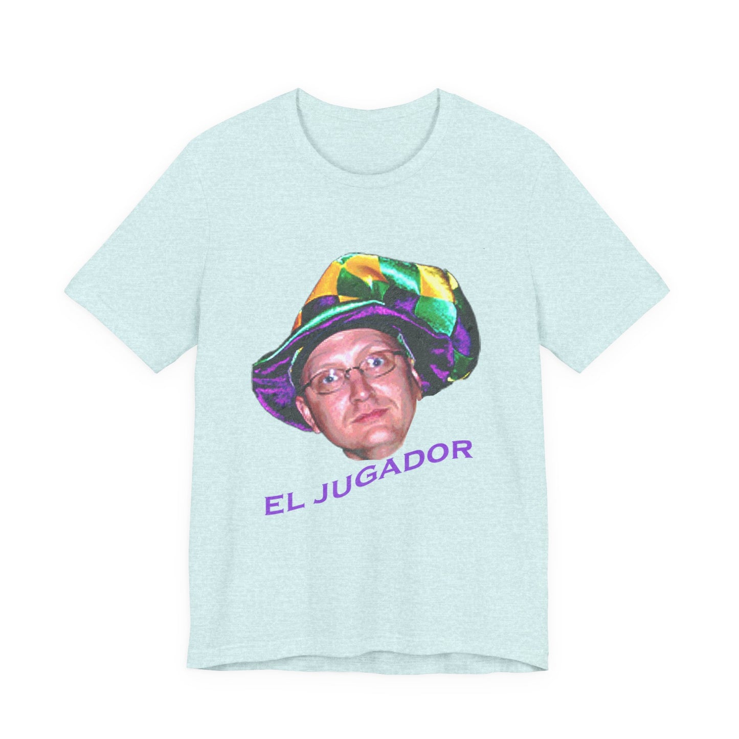 El Jugador T-Shirt — Funny Face Graphic Tee with Colorful Hat