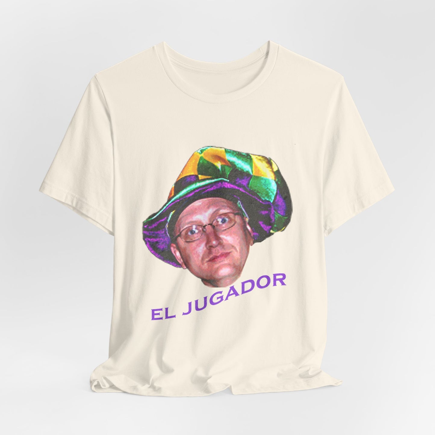 El Jugador T-Shirt — Funny Face Graphic Tee with Colorful Hat