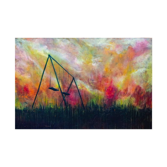 Watercolor Swing Set Matte Poster — Textured Abstract Sunset Wall Art