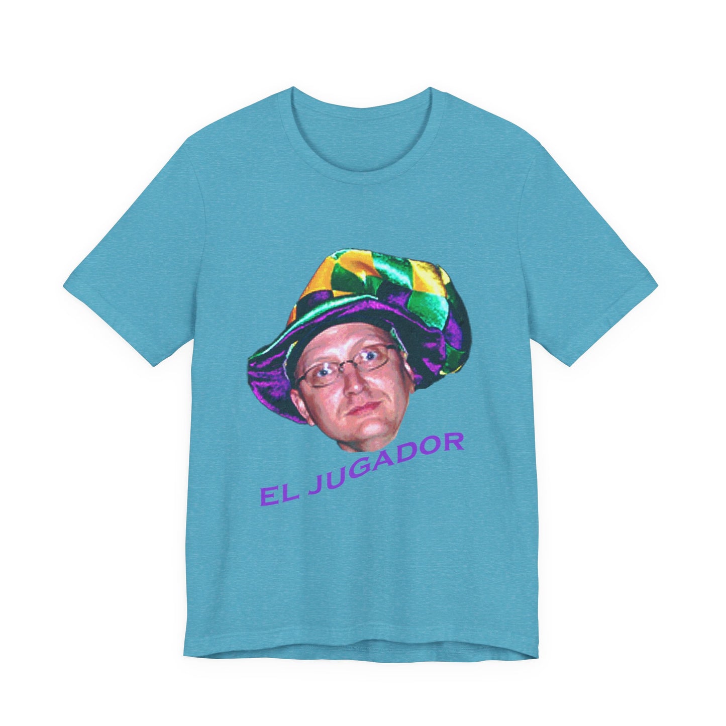 El Jugador T-Shirt — Funny Face Graphic Tee with Colorful Hat