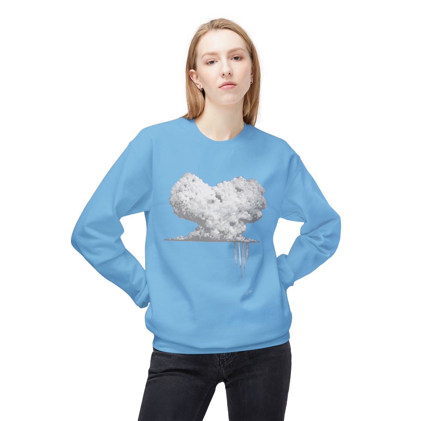 Cloud Heart Crewneck Sweatshirt — Minimal Grayscale Heart Cloud Graphic
