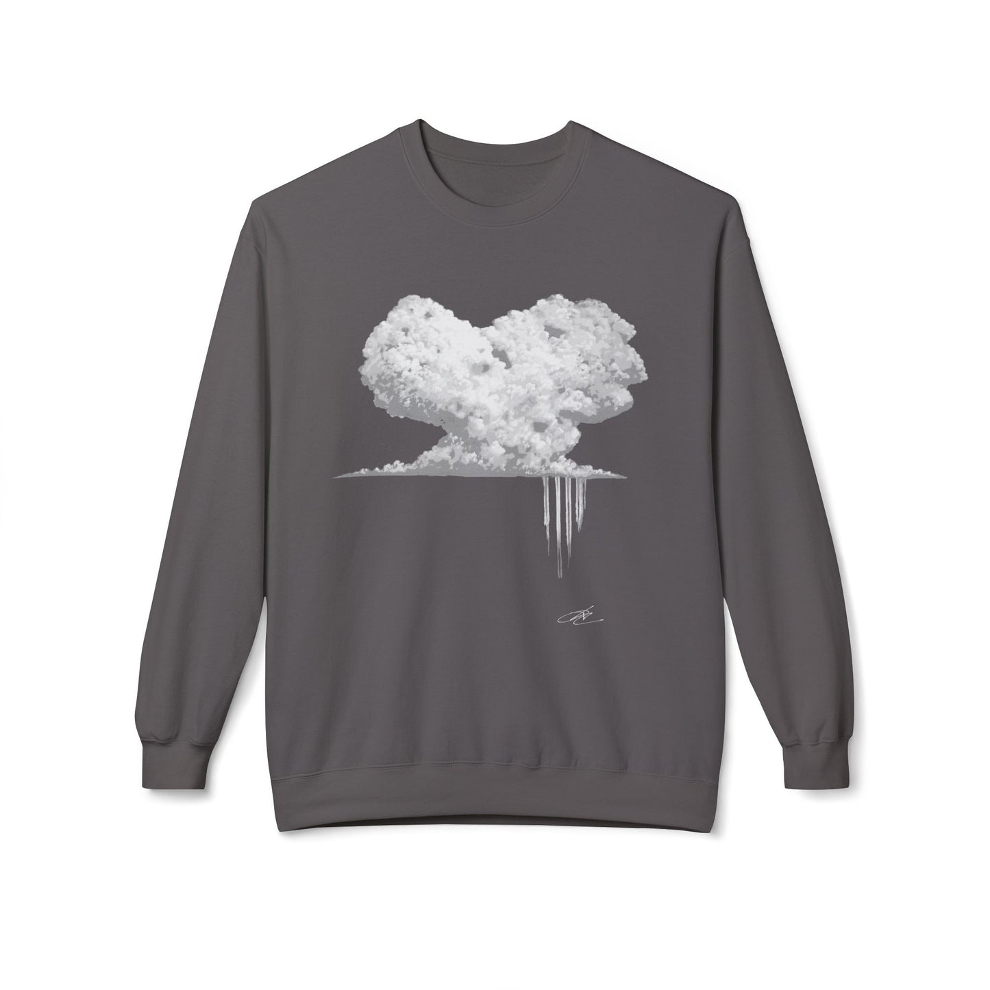 Cloud Heart Crewneck Sweatshirt — Minimal Grayscale Heart Cloud Graphic