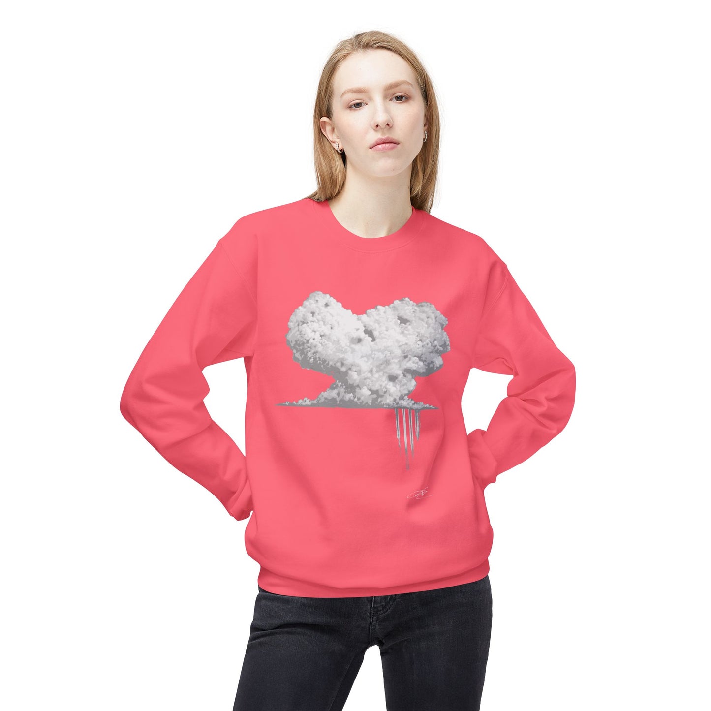 Cloud Heart Crewneck Sweatshirt — Minimal Grayscale Heart Cloud Graphic