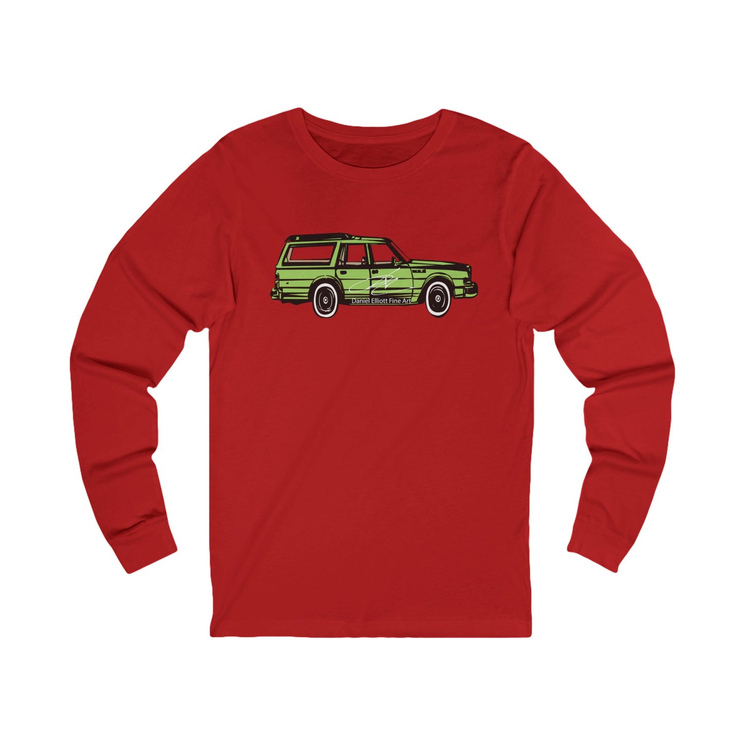 Vintage Green Station Wagon Long Sleeve Tee — Retro Car Graphic Shirt