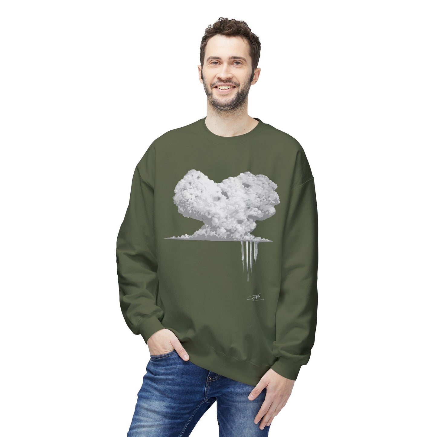 Cloud Heart Crewneck Sweatshirt — Minimal Grayscale Heart Cloud Graphic