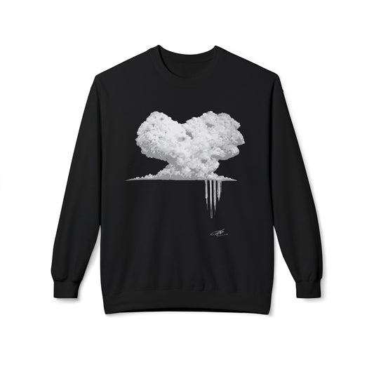 Cloud Heart Crewneck Sweatshirt — Minimal Grayscale Heart Cloud Graphic