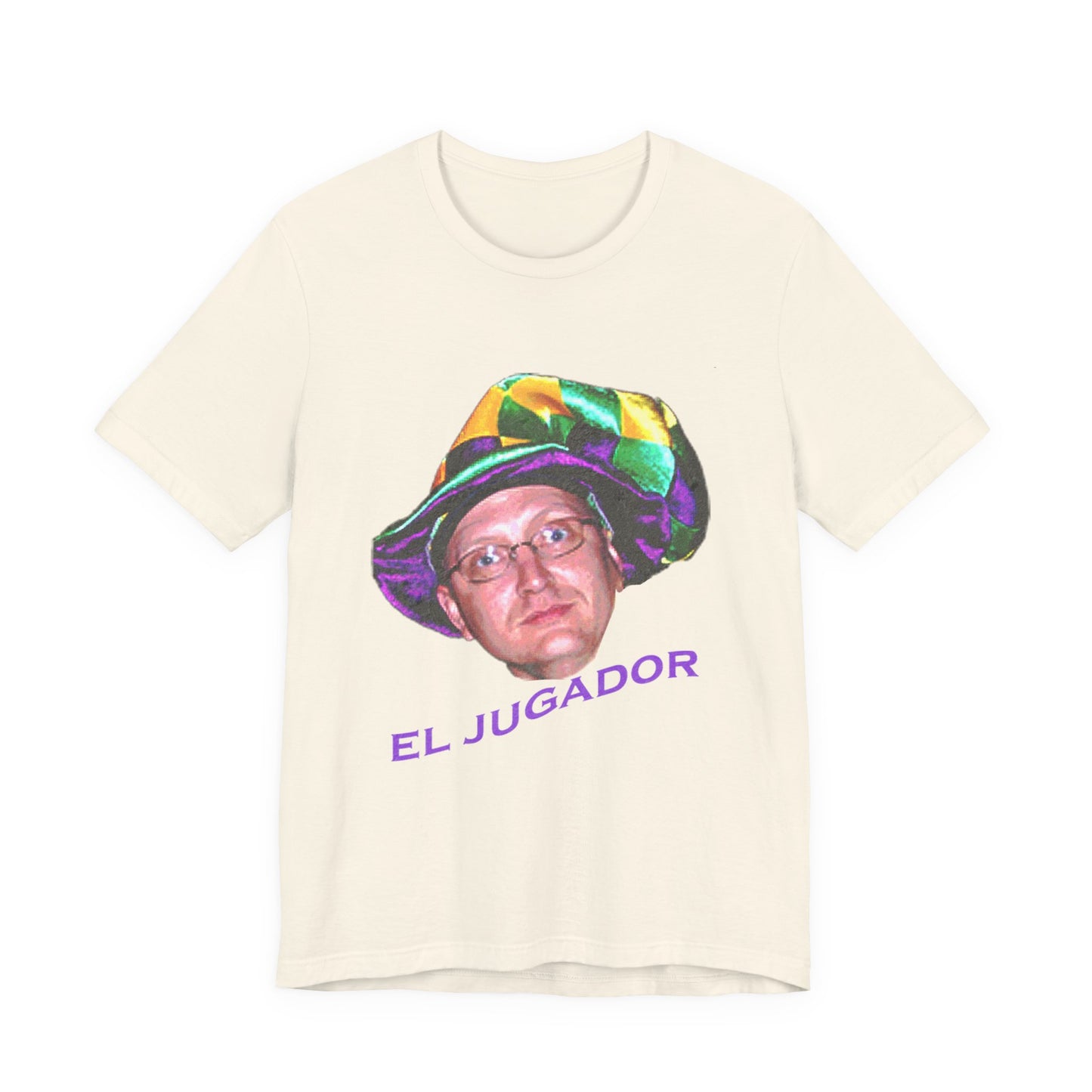 El Jugador T-Shirt — Funny Face Graphic Tee with Colorful Hat