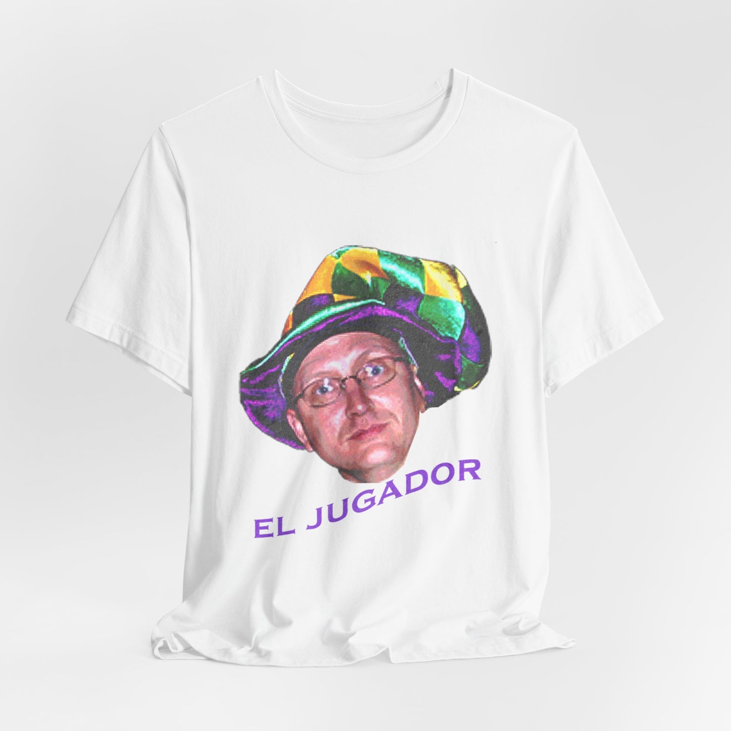 El Jugador T-Shirt — Funny Face Graphic Tee with Colorful Hat