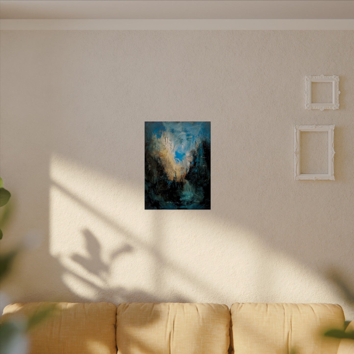 Abstract Watercolor Matte Poster — Deep Teal & Gold Textured Wall Art