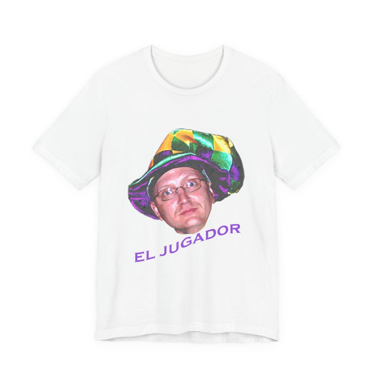 El Jugador T-Shirt — Funny Face Graphic Tee with Colorful Hat