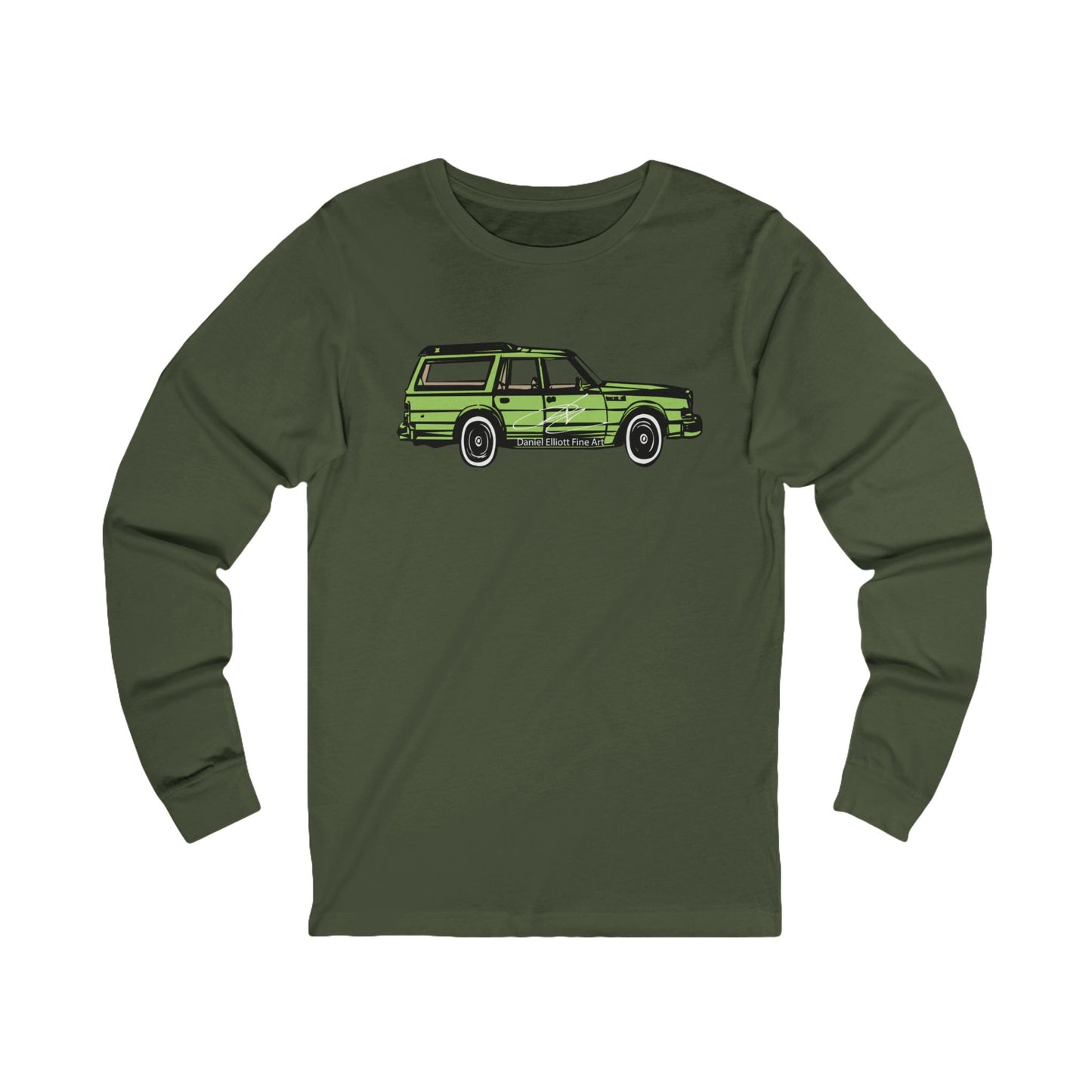 Vintage Green Station Wagon Long Sleeve Tee — Retro Car Graphic Shirt