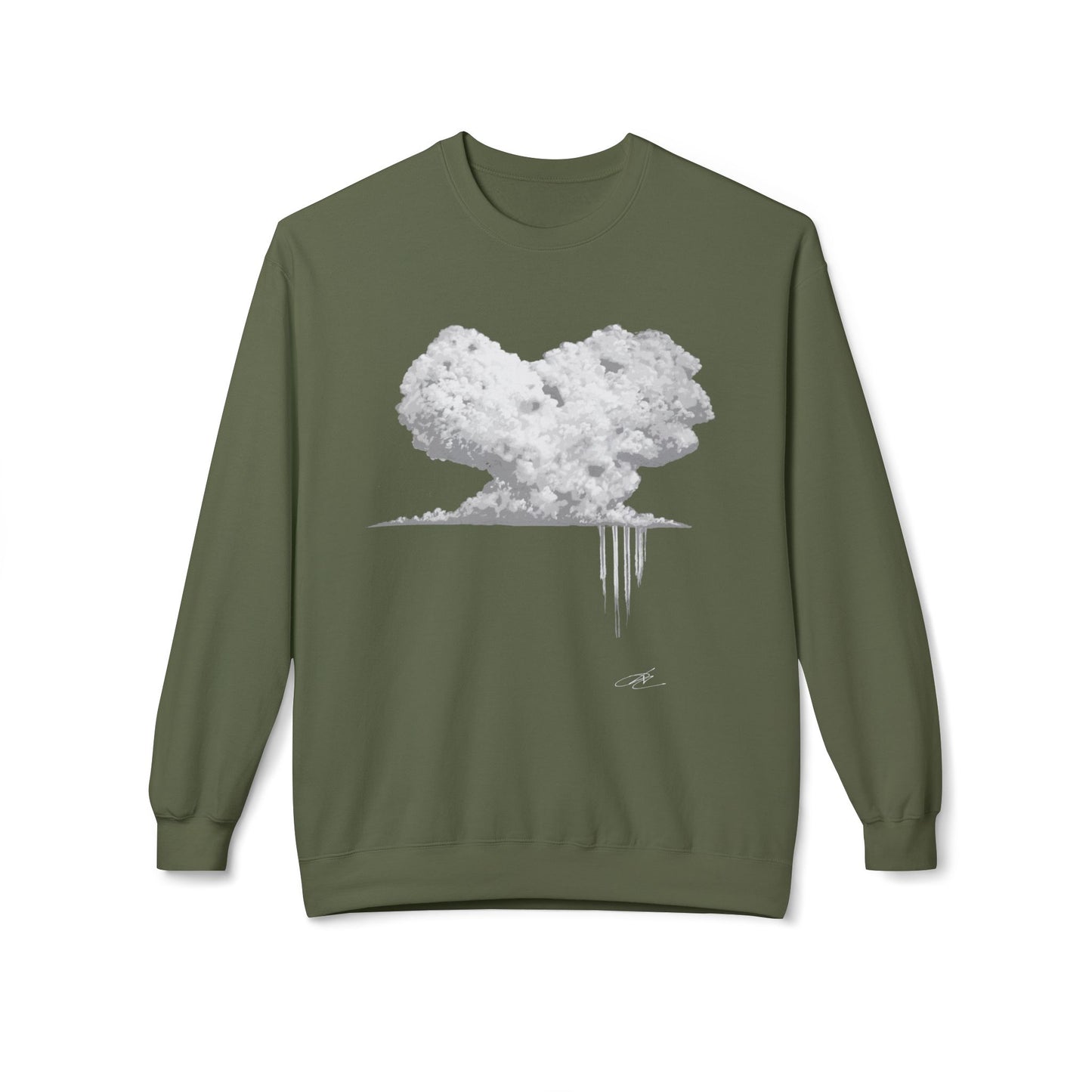Cloud Heart Crewneck Sweatshirt — Minimal Grayscale Heart Cloud Graphic